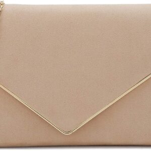 Faux Suede Clutch Bag Elegant Metal Binding Evening Purse for Wedding/Prom/Black-Tie Events | Faux Suede