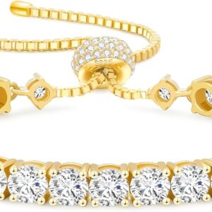 KRKC&CO Women’s Gift – Adjustable Moissanite Bolo Tennis Bracelet for Women, 1.6-8.0 ct.tw, D Color VVS1, Hypoallergenic 925 Sterling Silver, Luxury Box Elegant Jewelry for Her